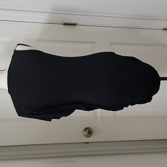 Guess Size M Black with Gray Animal Print Accent, Ruched Side Bodycon Dress - Picture 3 of 11